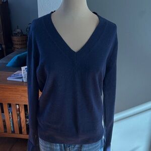 J. Crew Deep Blue V-Neck Sweater. Cashmere. Size Large